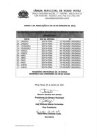 Calendário das Reuniões Ordinárias da Câmara Municipal de Minas Novas (Exercício de 2022) - 01º Semestre