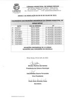 Calendário das Reuniões Ordinárias da Câmara Municipal de Minas Novas (Exercício de 2022) - 02º Semestre