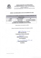 Calendário das Reuniões Ordinárias da Câmara Municipal de Minas Novas (Exercício de 2025) - 01º Semestre