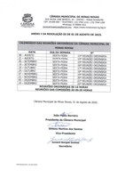 Calendário das Reuniões Ordinárias da Câmara Municipal de Minas Novas (Exercício de 2025) - 02º Semestre