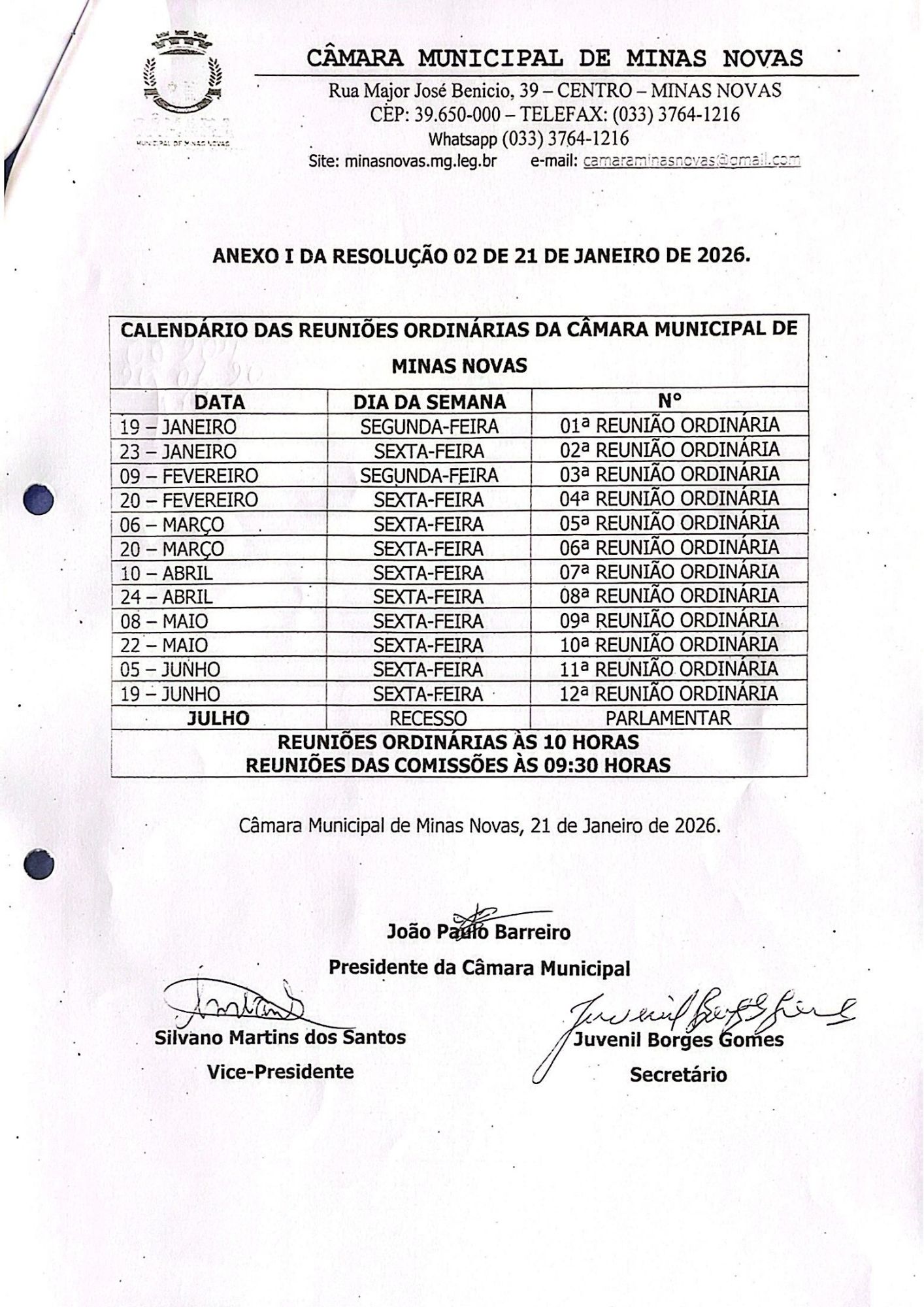 Calendário de Reuniões