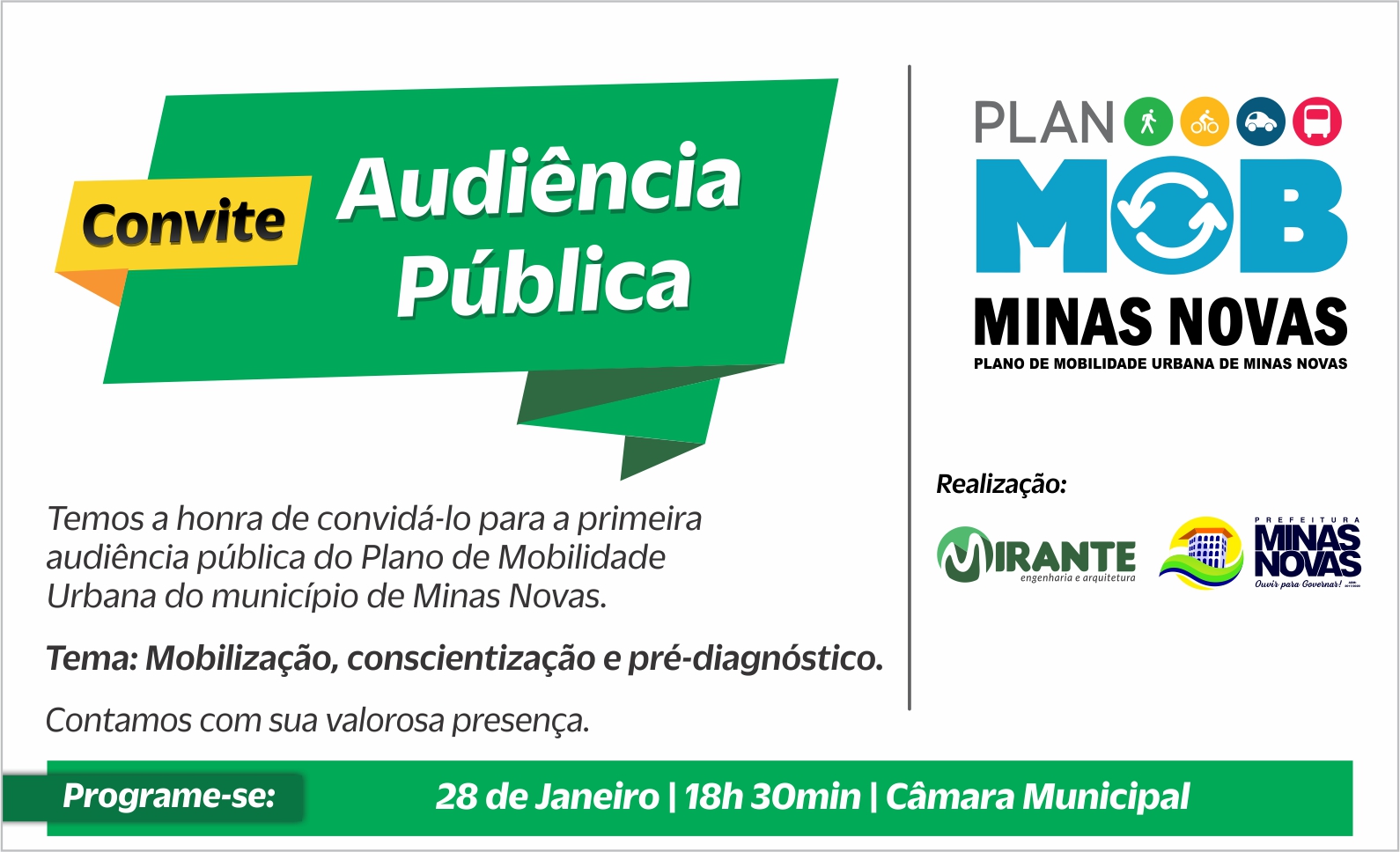 Convite - Audiência Pública (Plano de Mobilidade Urbana-MOB de Minas Novas)