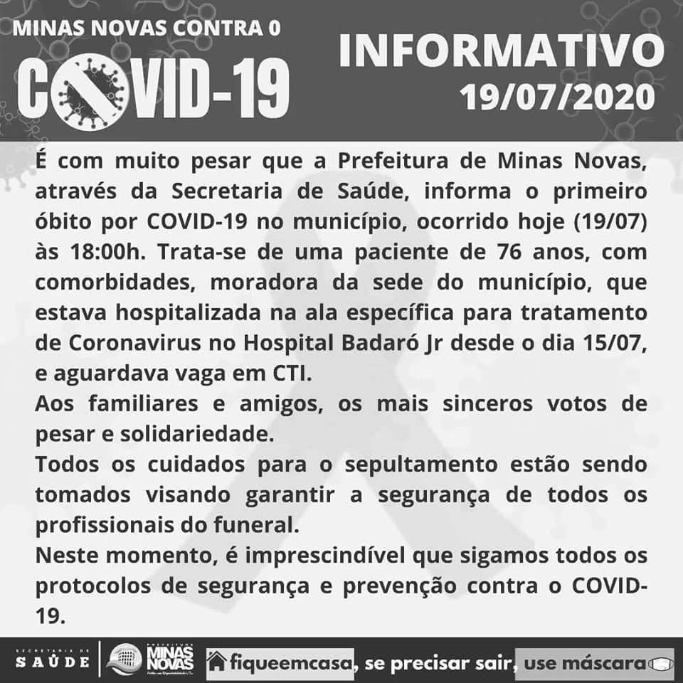 INFORMATIVO (Covid-19) - Minas Novas/MG 