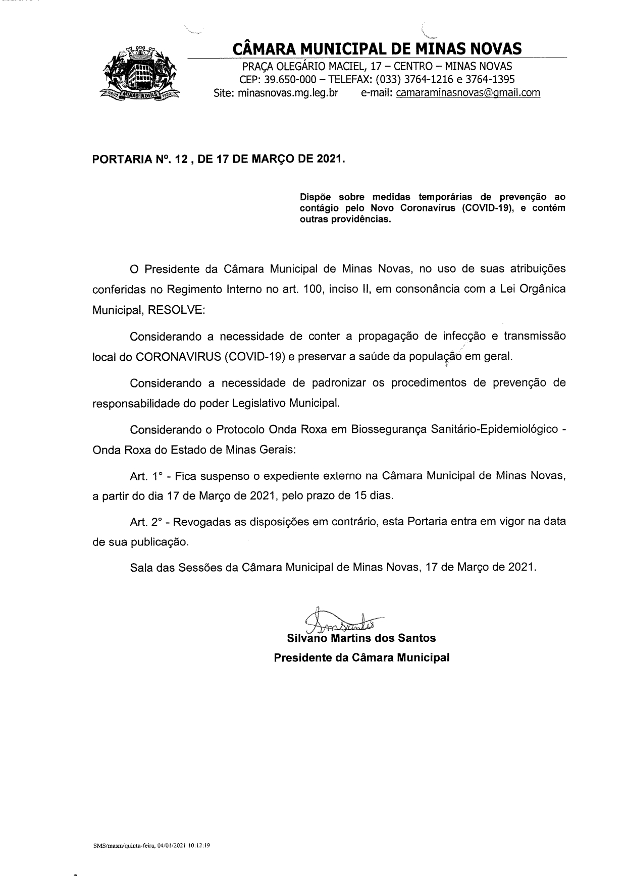 INFORMATIVO DA CÂMARA MUNICIPAL DE MINAS NOVAS