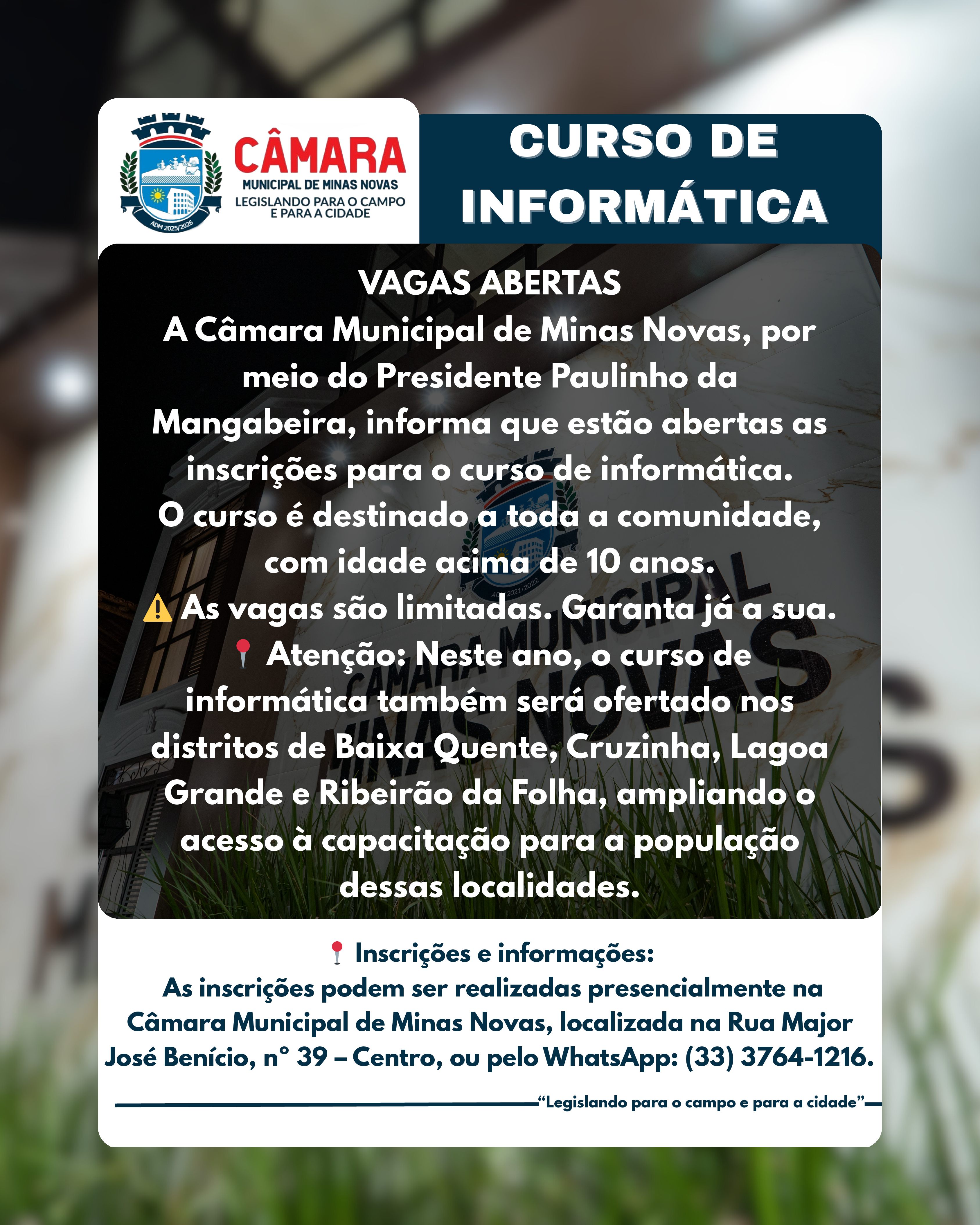 Inscrições Abertas para o Curso de Informática