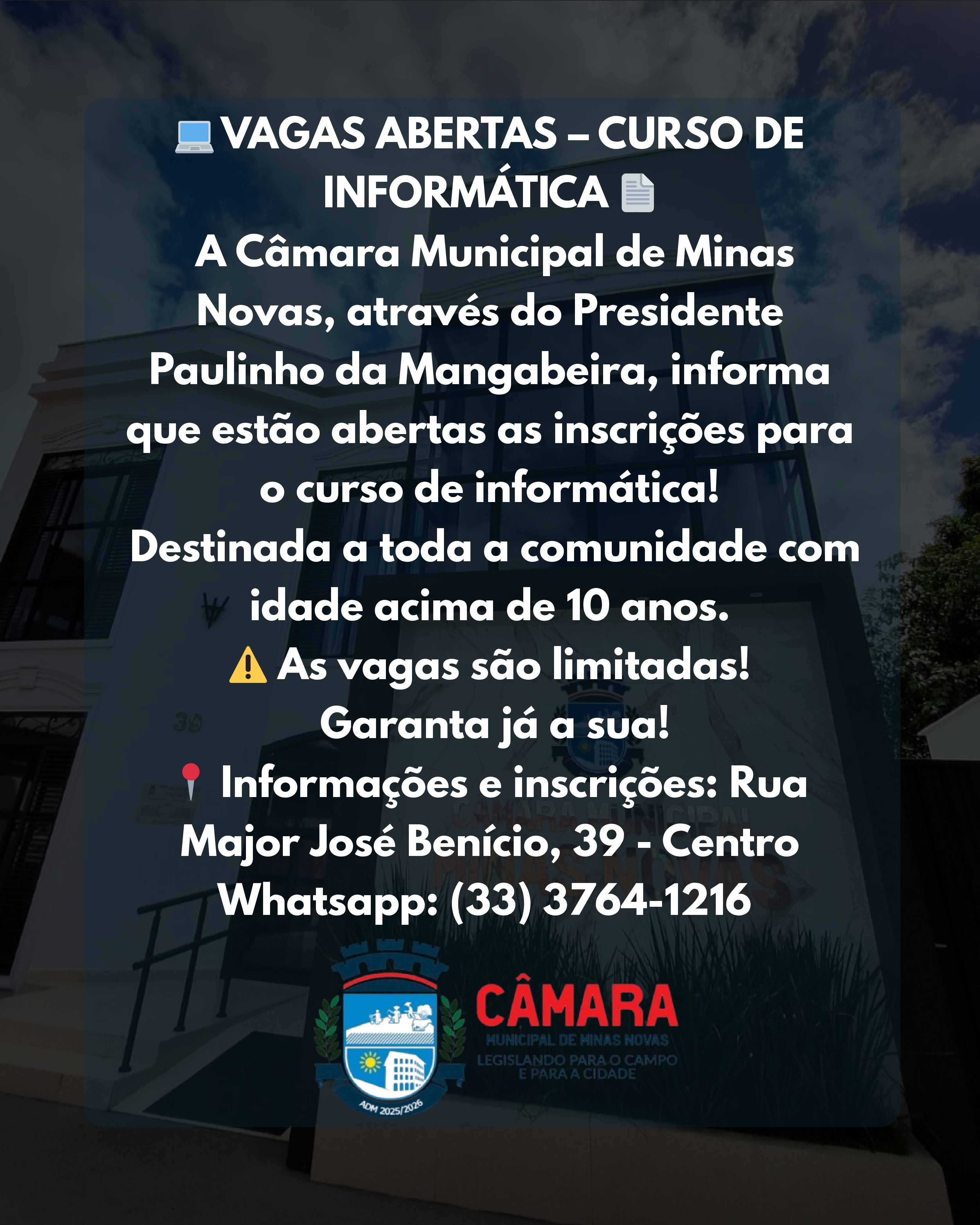  VAGAS ABERTAS – CURSO DE INFORMÁTICA 