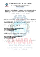 Retificação do Edital de Licitação para Registro de Preço - Processo Administrativo nº 11 de 2023 - Pregão Presencial nº 04 de 2023